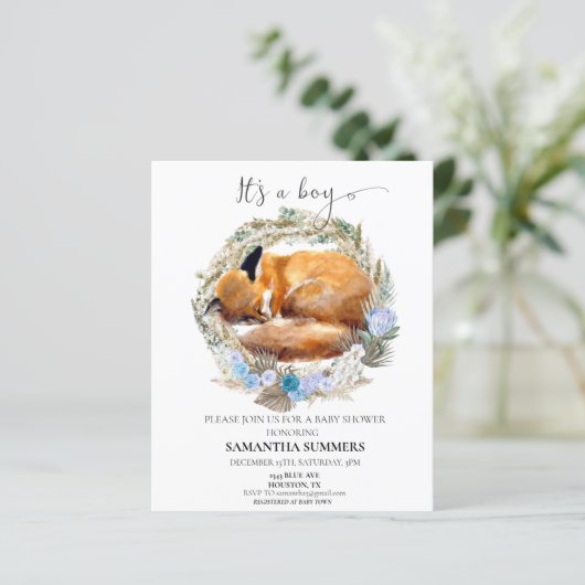 Fox It's a Boy Watercolor Boho Wreath (Stehend Vorderseite)