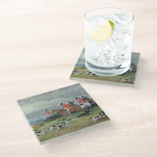 Fox-Jagd in Surrey, 19. Jahrhundert Glasuntersetzer (Schrägansicht)