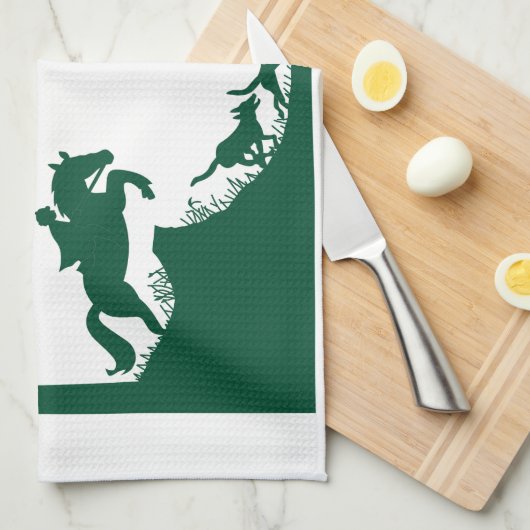 Fox-Jagd-Silhouette Geschirrtuch (Viertel Falte)