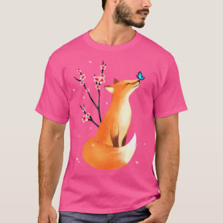 Fox Japanese Cherry Blossom Blume T-Shirt