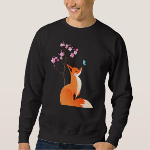Fox Japanese Cherry Blossom Blume Vintag Sweatshirt