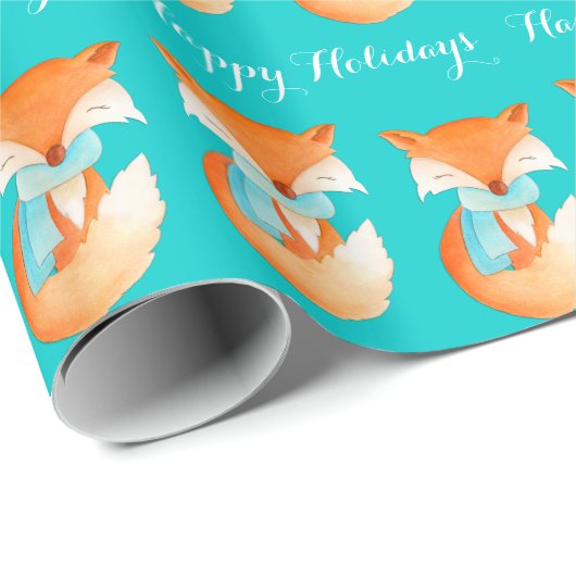 Fox-Jungswinterkunst frohe Feiertage Geschenkpapier (Rolleneckpunkt)