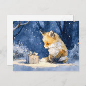 Fox Kit and the Gift Watercolor Postkarte (Vorne/Hinten)