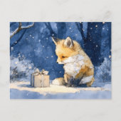 Fox Kit and the Gift Watercolor Postkarte (Vorderseite)