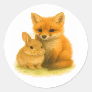 Fox Kit & Bunny Buddies Runder Aufkleber
