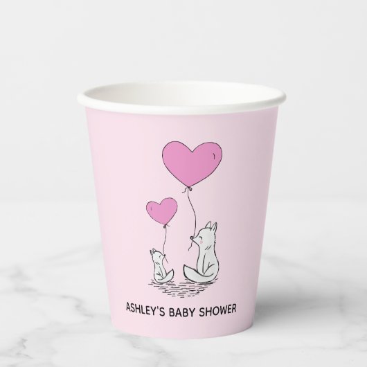 Fox Kit Heart Balloons Design Paper Cups Pappbecher (Vorderseite)