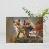 Fox Kits Foto Birthday Einladung (Stehend Vorderseite)