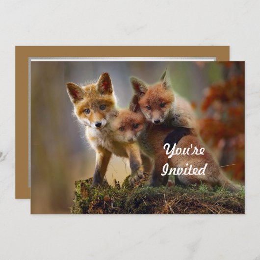 Fox Kits Foto Birthday Einladung (Vorne/Hinten)