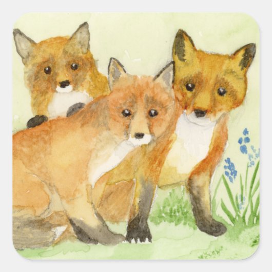 Fox Kits Quadratischer Aufkleber (Vorderseite)