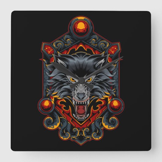 Fox Kitsune Quadratische Wanduhr (Vorderseite)