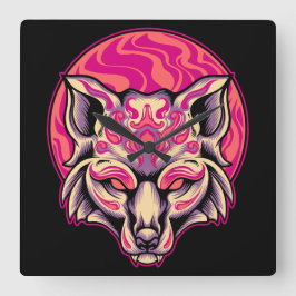 Fox Kitsune Quadratische Wanduhr