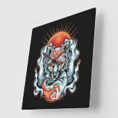 Fox Kitsune   Square Wall Clock Quadratische Wanduhr (Winkel)