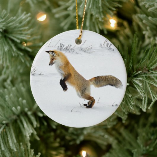 Fox Leaping Snow Foto Keramik Ornament (Baum)