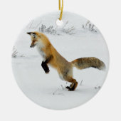 Fox Leaping Snow Foto Keramik Ornament (Vorne)