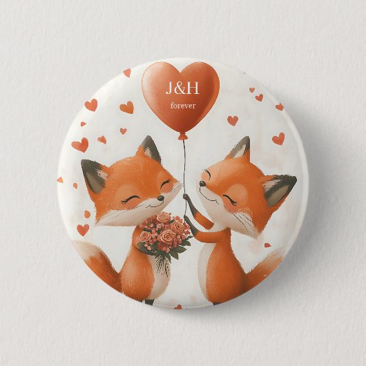 Fox-Liebe-Design mit anpassbaren Initialen Button (Vorderseite)