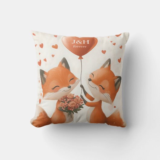 Fox-Liebe-Design mit anpassbaren Initialen Kissen (Vorderseite)