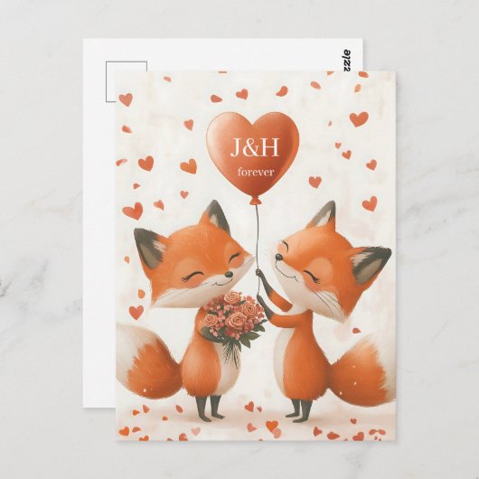 Fox-Liebe-Design mit anpassbaren Initialen Postkarte (Vorne/Hinten)