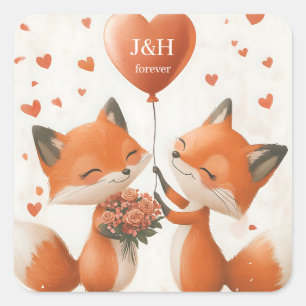 Fox-Liebe-Design mit anpassbaren Initialen Quadratischer Aufkleber