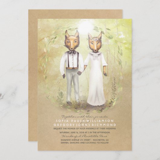 Fox Liebe Rustikales Wald Hochzeitseinladungen Einladung (Vorne/Hinten)