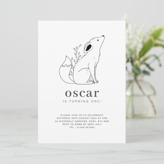 Fox Line Zeichnend Einladung zum Geburtstag (Stehend Vorderseite)