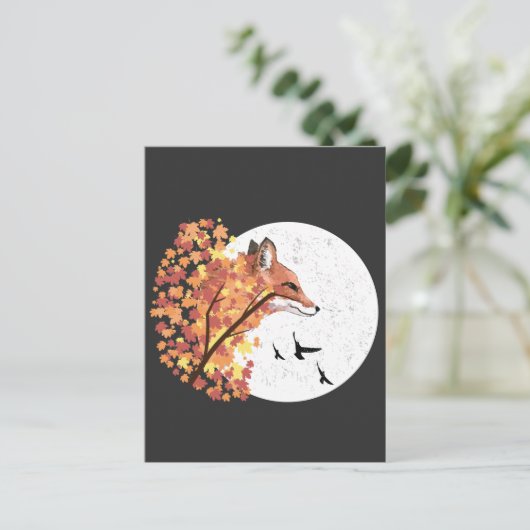 Fox Lover Herbstmond Baum Tierwald Natur Postkarte (Stehend Vorderseite)