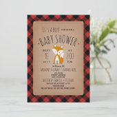 Fox Lumberjack Kariert Baby Shower Einladung (Stehend Vorderseite)