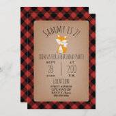 Fox Lumberjack Kariert Geburtstagsparty Einladung (Vorne/Hinten)