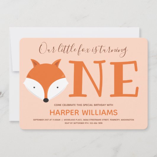 Fox macht einen ersten Geburtstag Einladung (Vorderseite)