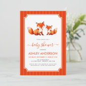 Fox Mama and Baby Shower Watercolor & Red Stripes Einladung (Stehend Vorderseite)