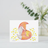 Fox Mama Baby Postcard Red Fox Aqua Art Card Postkarte (Stehend Vorderseite)