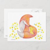 Fox Mama Baby Postcard Red Fox Aqua Art Card Postkarte (Vorne/Hinten)