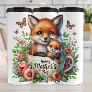 Fox-Mama: Cub, Blume, Muttertag Thermosbecher