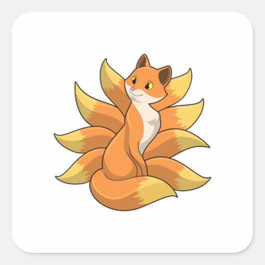 Fox mit 9 Fox-Schwänzen Quadratischer Aufkleber (Vorderseite)