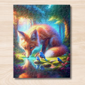 Fox mit amerikanischen Robins im Wald Puzzle