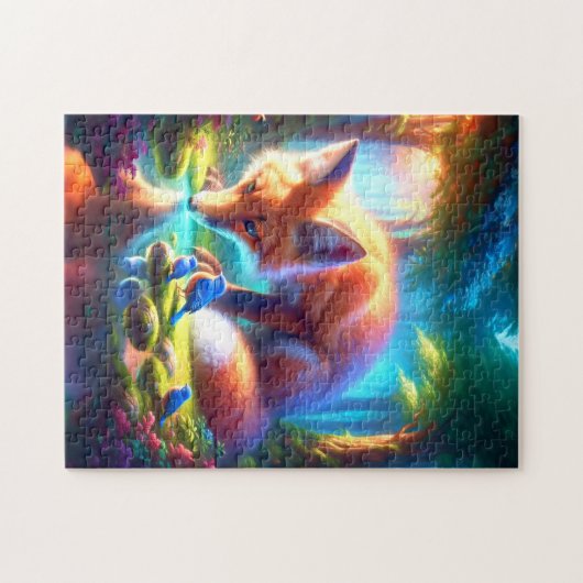 Fox mit amerikanischen Robins im Wald Puzzle (Horizontal)