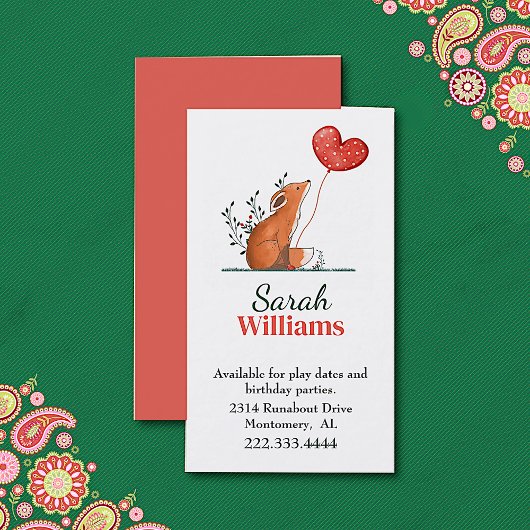 Fox mit Balloon Children Calling Card Telefonnummerkarte