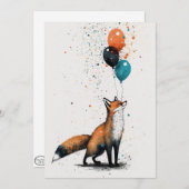 Fox mit Balloon und Party Hat Flat Grußkarte Dankeskarte (Vorne/Hinten)