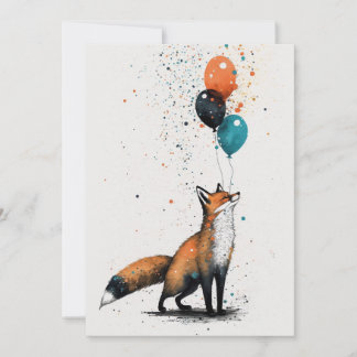 Fox mit Balloon und Party Hat Flat Grußkarte Dankeskarte