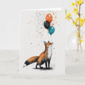 Fox mit Balloon und Party Hat Grußkarte Karte (Gelbe Blume)