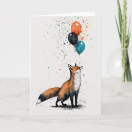 Fox mit Balloon und Party Hat Grußkarte Karte