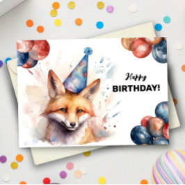 Fox mit Balloons und Party Happy Birthday Karte