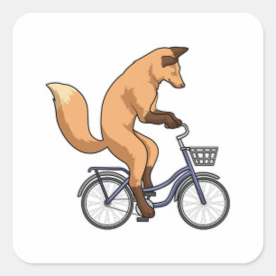 Fox mit Bicycle Quadratischer Aufkleber