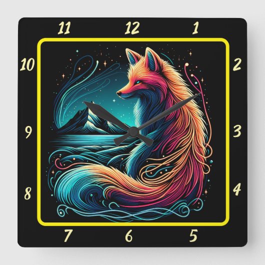 Fox mit Blick auf die Mitternachtsgebirge Quadratische Wanduhr (Vorderseite)