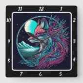 Fox mit Blick auf die Twilight Peaks Quadratische Wanduhr (Vorderseite)