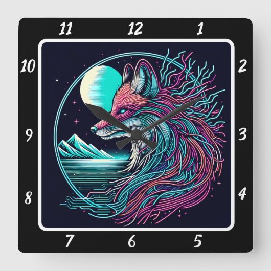 Fox mit Blick auf die Twilight Peaks Quadratische Wanduhr (Vorderseite)