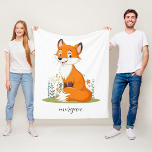 Fox mit Blume, Kindername oder Ihre Nachricht Fleecedecke