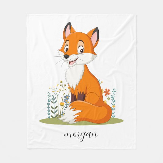 Fox mit Blume, Kindername oder Ihre Nachricht Fleecedecke (Vorderseite)