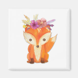Fox mit Blumen-Krone Magnet