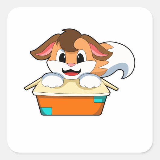 Fox mit Box Quadratischer Aufkleber (Vorderseite)