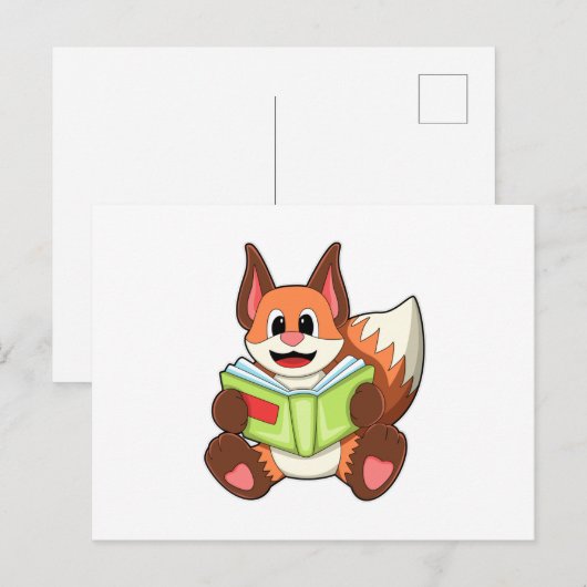 Fox mit Buch Postkarte (Vorne/Hinten)
